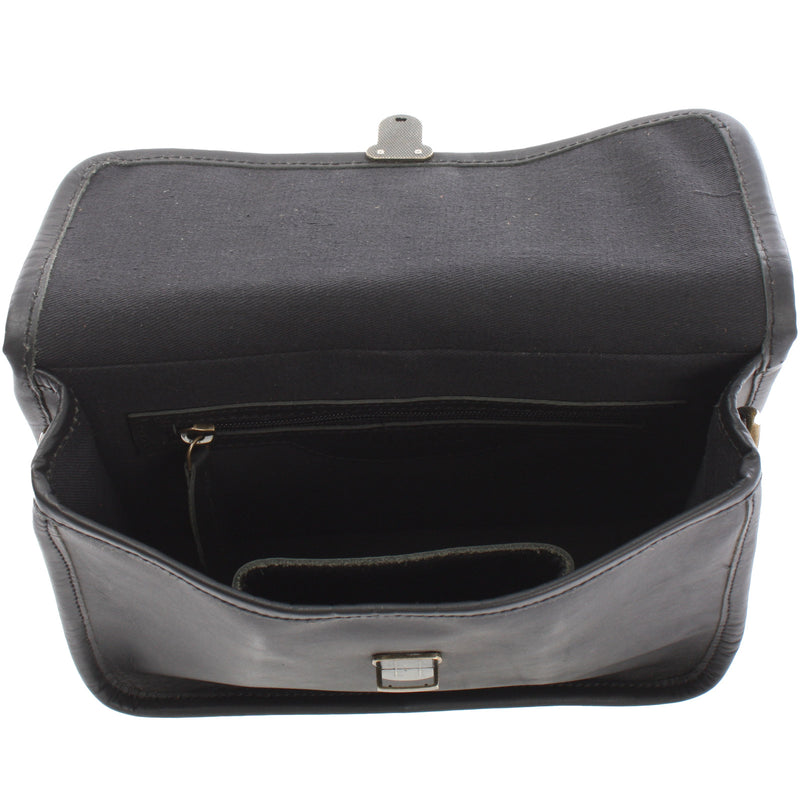 Leconi kleine Schultertasche Umhängetasche Leder Rindsleder schwarz LE3041 Bestseller