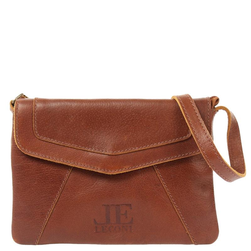 Leconi kleine Umhängetasche Ledertasche Damentasche Schultertasche Leder braun LE3078