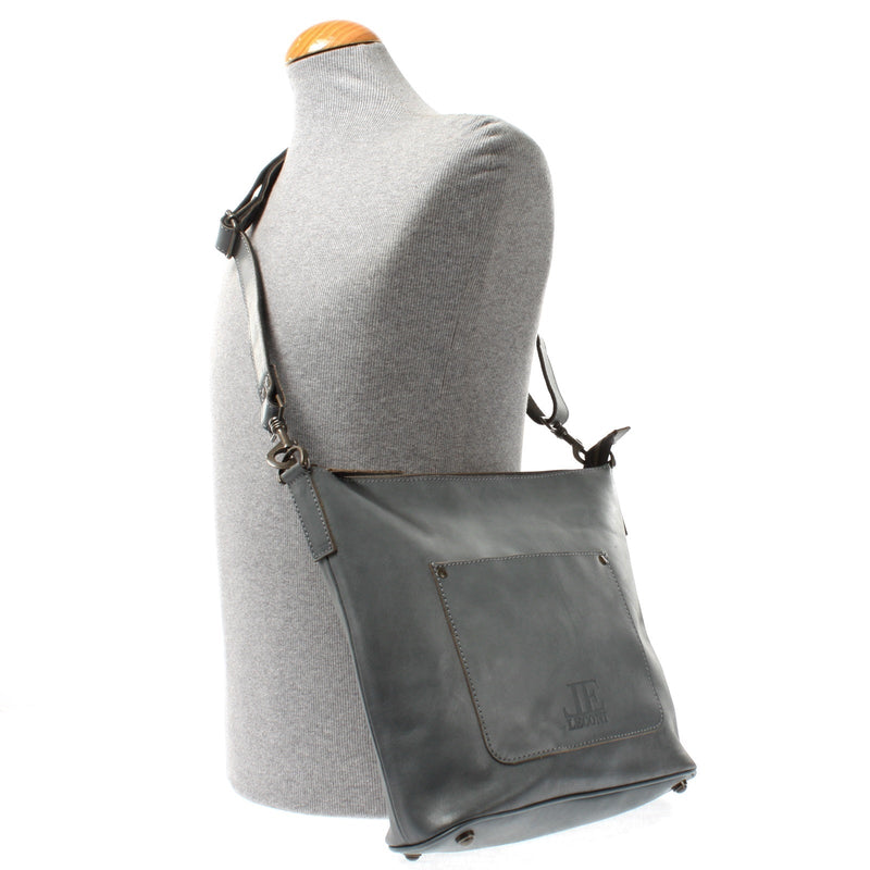 Leconi Umhängetasche Schultertasche Damentasche Ledertasche Leder graublau LE3067 Kauf eins, bekomm eins gratis