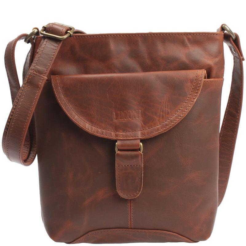 Leconi Umhängetasche Schultertasche Damen Herren Used Look Leder braun LE3072
