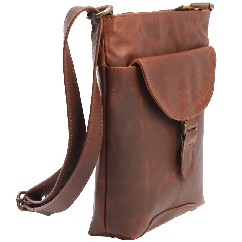 Leconi Umhängetasche Schultertasche Damen Herren Used Look Leder braun LE3072 Riesige Ersparnisse