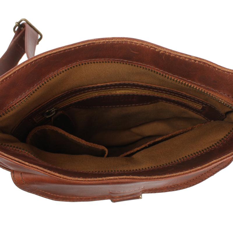 Leconi Umhängetasche Schultertasche Damen Herren Used Look Leder braun LE3072 Riesige Ersparnisse