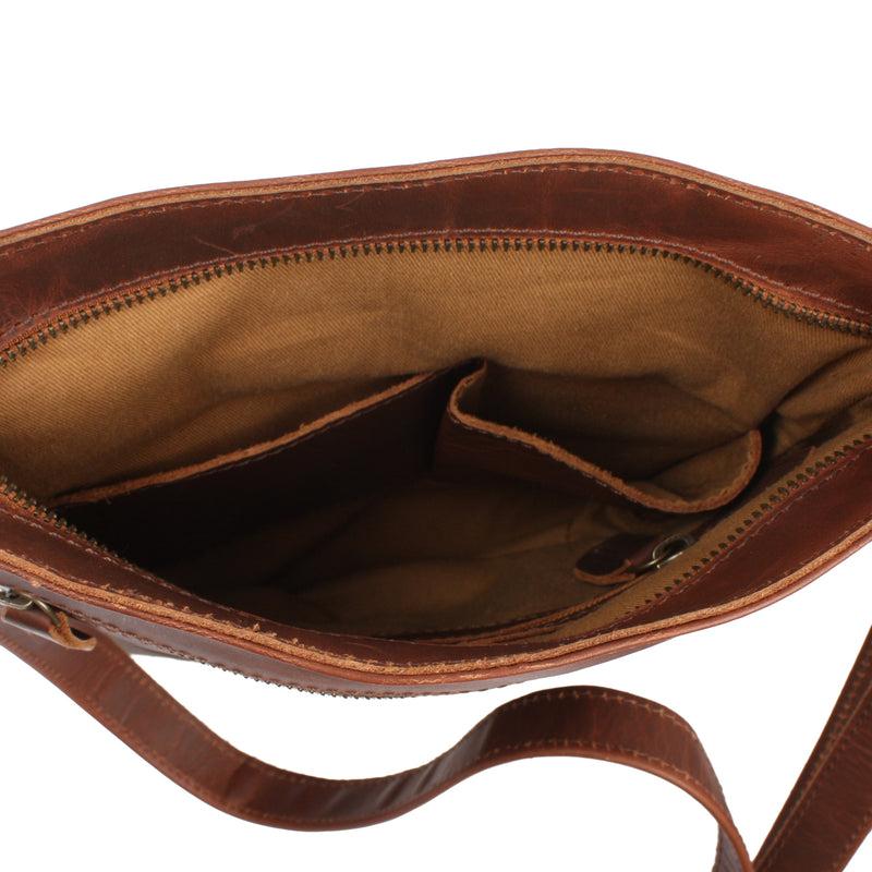 Leconi Umhängetasche Schultertasche Damen Herren Used Look Leder braun LE3072 Riesige Ersparnisse