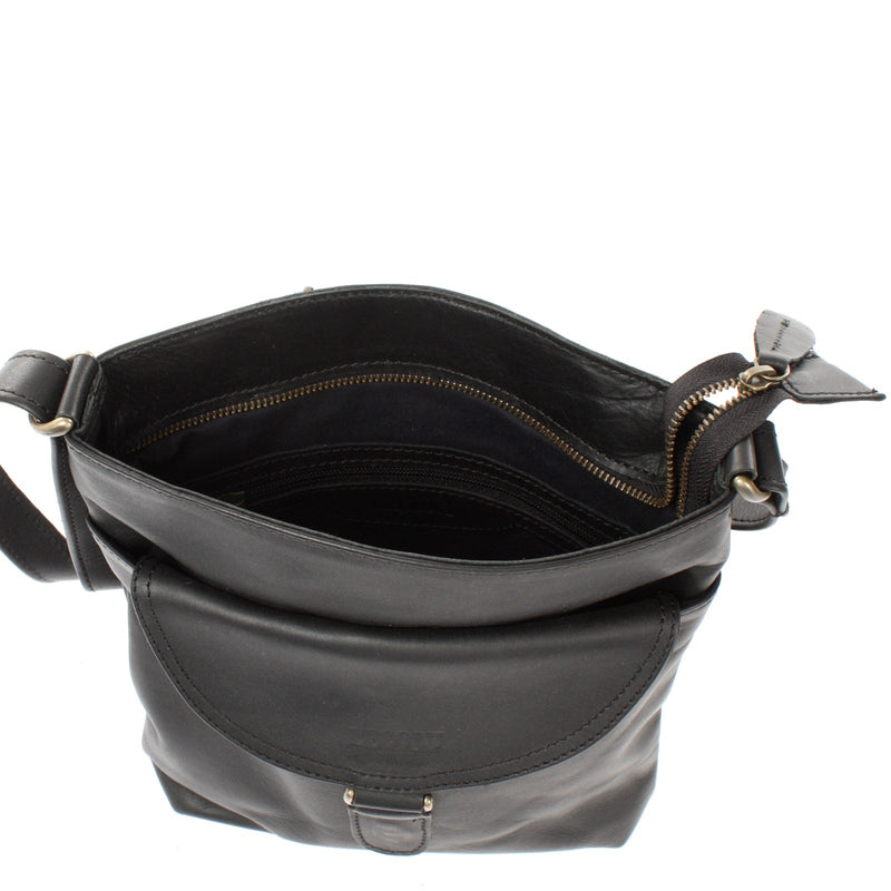 Leconi Umhängetasche Schultertasche Damen Herren Used Look Leder schwarz LE3072 VIP-Rabatte