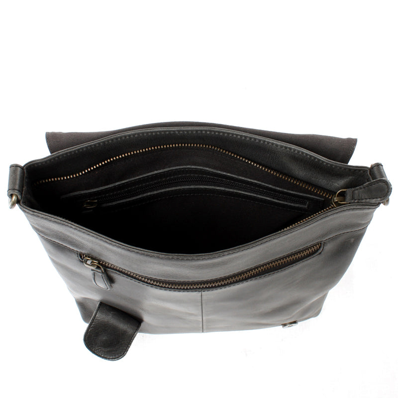 Leconi Umhängetasche Ledertasche Damen Schultertasche Leder dunkelgrau LE3073 Tiefpreis