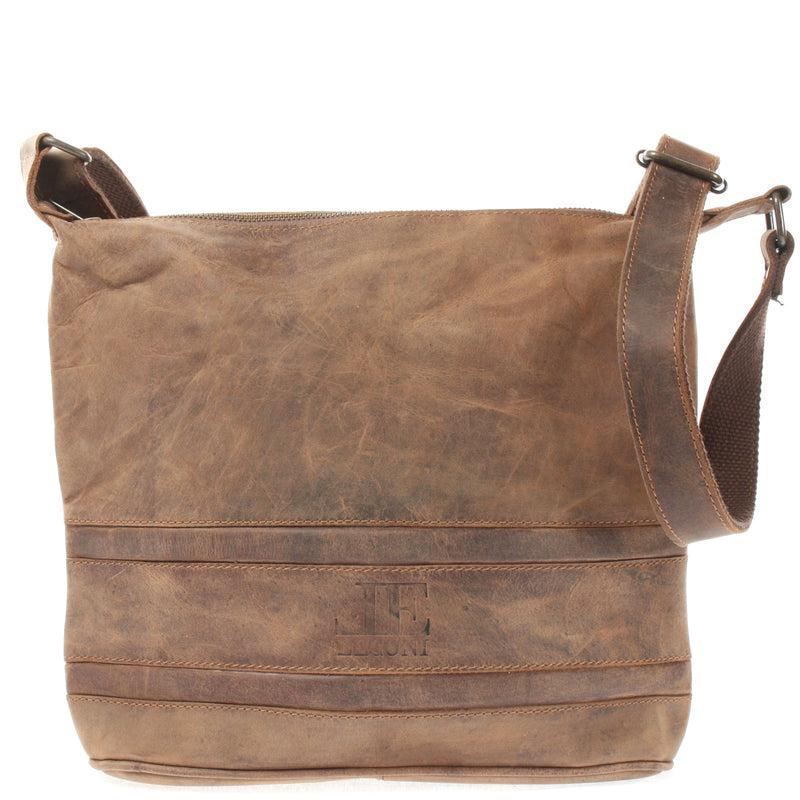 Leconi Umhängetasche Schultertasche Damentasche Ledertasche Leder vintage-braun LE3076