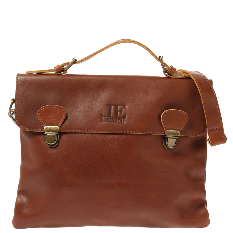 Leconi kleine Umhängetasche Schultertasche Damen und Herren Leder braun LE3079
