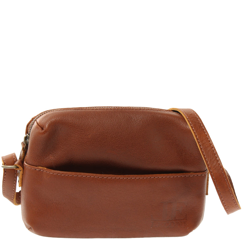 Leconi kleine Umhängetasche Ledertasche Damentasche Schultertasche Leder braun LE3080