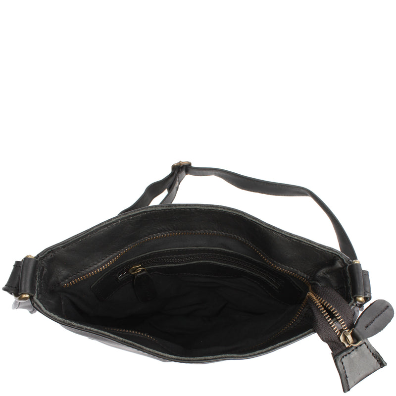 Leconi Umhängetasche Schultertasche Freizeittasche Damentasche Leder schwarz LE3058 Letzte 3 Tage