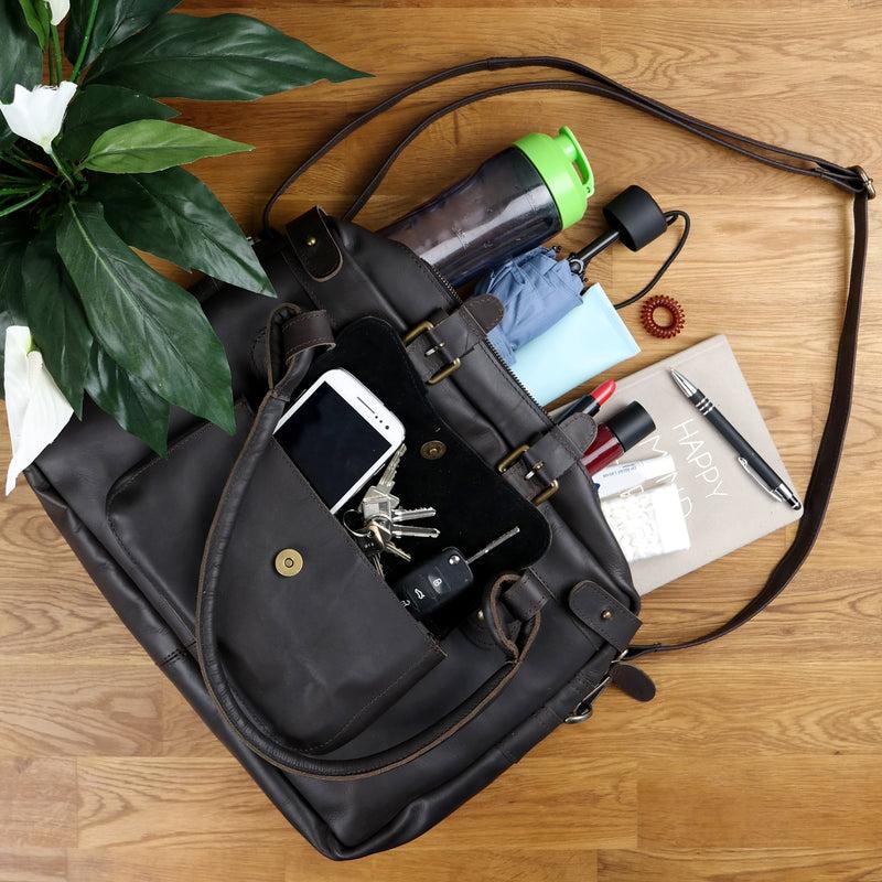 Leconi Schultertasche Henkeltasche Damentasche Handtasche Leder dunkelbraun LE0050 JETZT KAUFEN