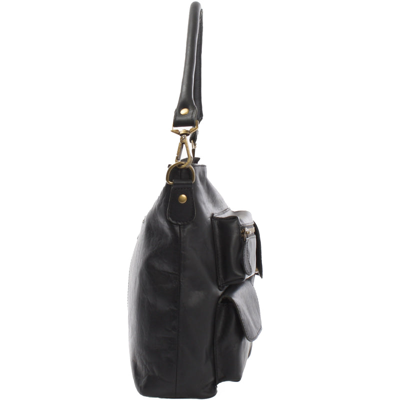 Leconi Schultertasche Umhängetasche Ledertasche Leder Damen schwarz LE0062 Neueste Stile