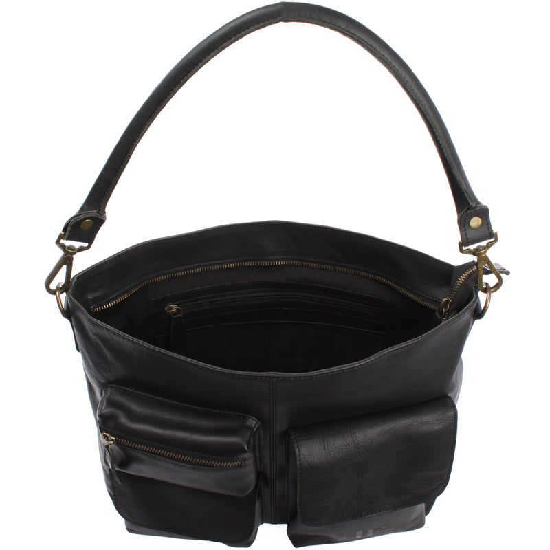 Leconi Schultertasche Umhängetasche Ledertasche Leder Damen schwarz LE0062 Neueste Stile