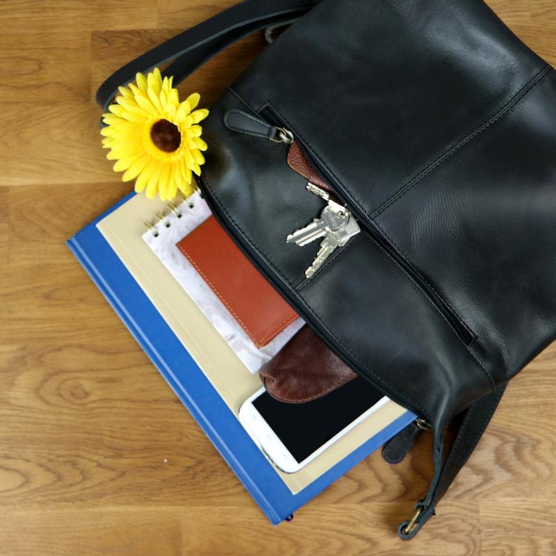 Leconi Umhängetasche Beuteltasche Ledertasche Damentasche Leder dunkelgrau LE0064 Letzter Tag