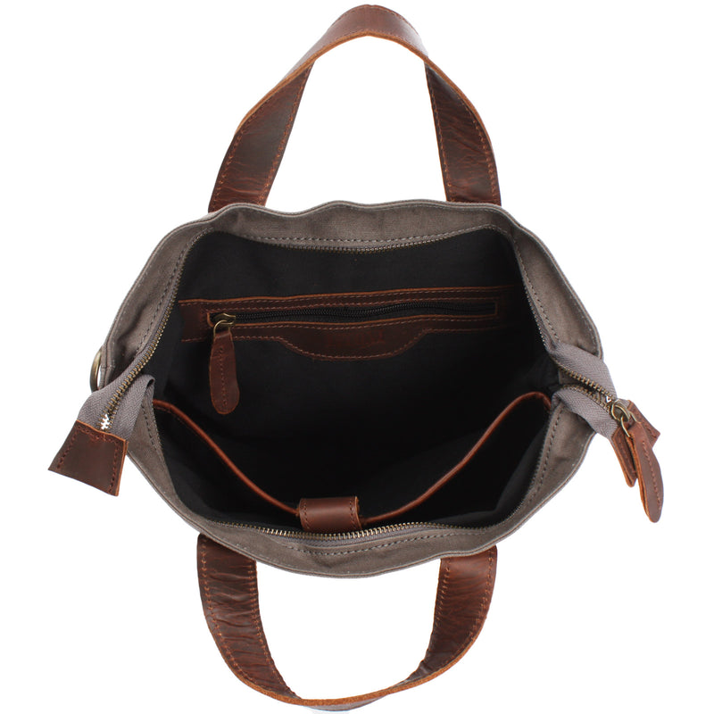 Leconi Shopper Henkeltasche Damen Canvas Leder braun grau LE0037 Bis zu 50% Rabatt
