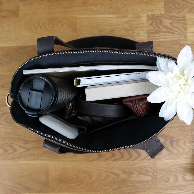 Leconi Shopper Schultertasche Damen Handtasche Ledertasche Henkeltasche Leder dunkelbraun LE0060 Bis zu 65% Rabatt