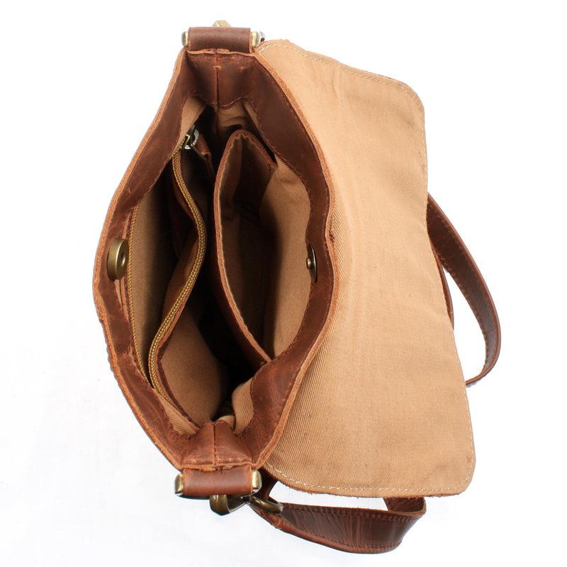 Leconi kleine Umhängetasche Damentasche Herrentasche Ledertasche braun LE3033 Nur für heute