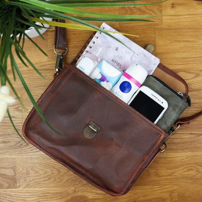 Leconi kleine Schultertasche Ledertasche Damentasche Leder braun LE3041 Sonderangebot der Fabrik