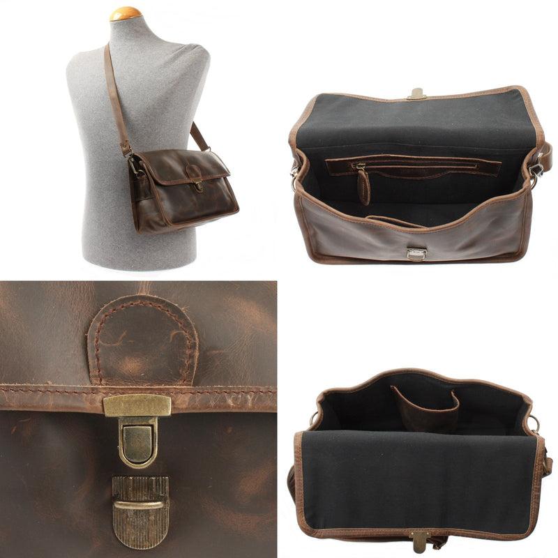 Leconi Schultertasche Umhängetasche Damen Leder gewachstes Rindsleder schlamm LE3044 Bis zu 55% Rabatt