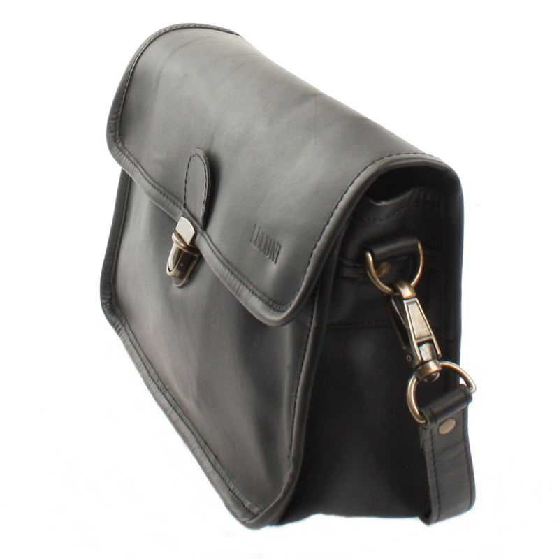 Leconi Schultertasche Umhängetasche Damen Leder gewachstes Rindsleder schwarz LE3044 Discount Store für neue Produkte