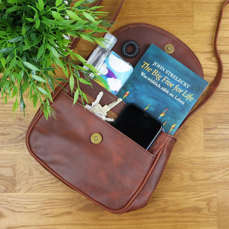 Leconi kleine Umhängetasche Ledertasche Damentasche Schultertasche Leder braun LE3047 Nur noch ein Tag übrig