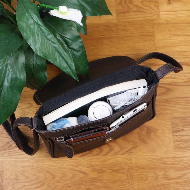 Leconi kleine Umhängetasche Ledertasche Leder dunkelbraun LE3047 Super Rabatt