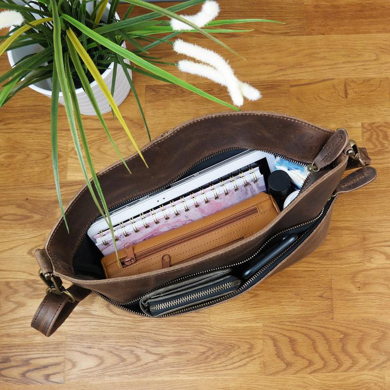 Leconi Umhängetasche Schultertasche Freizeittasche Leder schlamm LE3050 Clearance-Verkauf