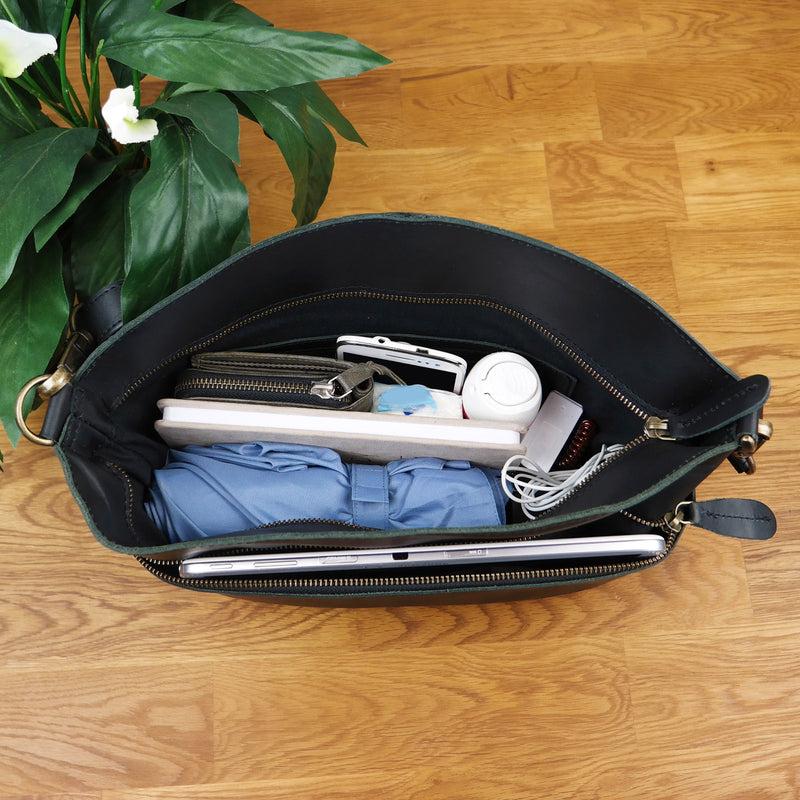 Leconi Umhängetasche Schultertasche Freizeittasche Leder schwarz LE3050 Kostenloser Versand international