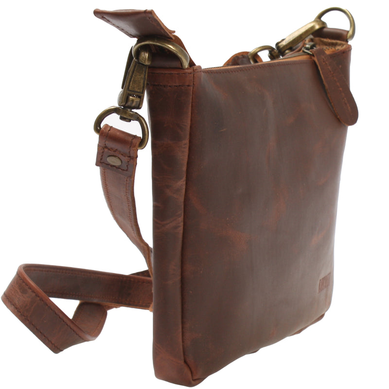 Leconi kleine Umhängetasche Damentasche Clutch Leder braun LE3051 Fabrikladen