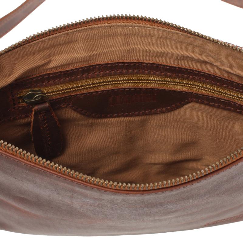 Leconi kleine Umhängetasche Damentasche Clutch Leder braun LE3051 Fabrikladen