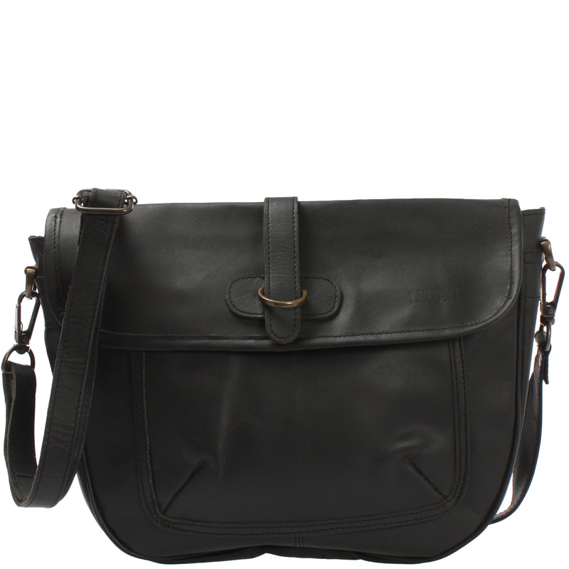Leconi Umhängetasche Damen Schultertasche Damentasche Handtasche Leder schwarz LE3053