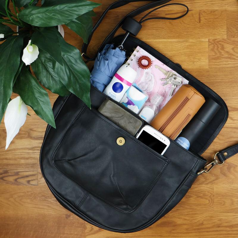 Leconi Umhängetasche Damen Schultertasche Damentasche Handtasche Leder schwarz LE3053 Begrenzt auf 3 Tage