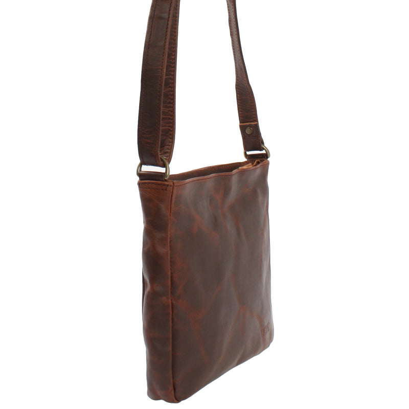 Leconi Umhängetasche Schultertasche Freizeittasche Leder braun LE3058 Speichern exportieren