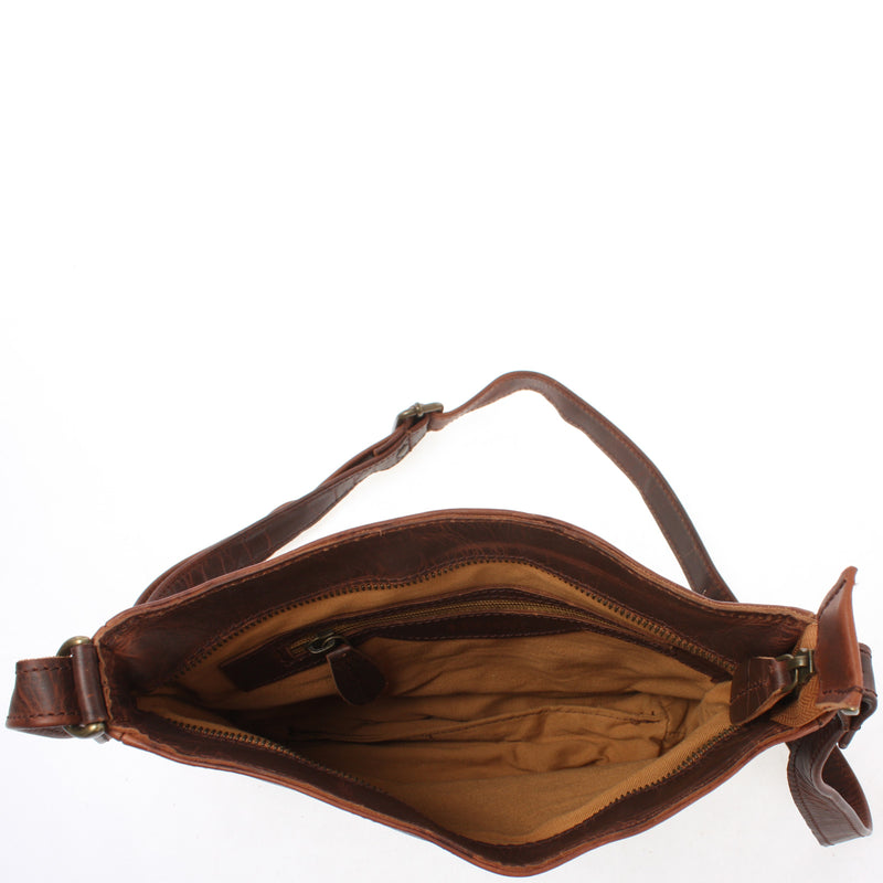 Leconi Umhängetasche Schultertasche Freizeittasche Leder braun LE3058 Speichern exportieren