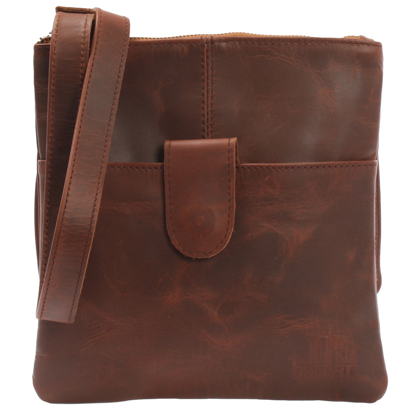 Leconi kleine Umhängetasche Damentasche Herrentasche Ledertasche braun LE3060