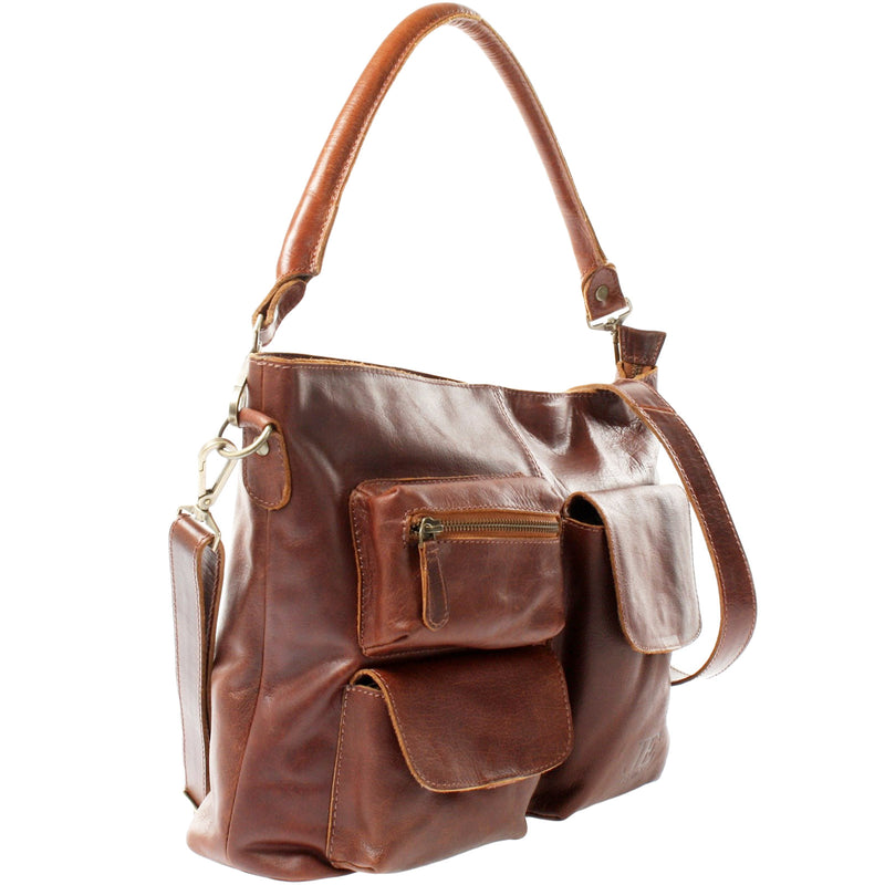 Leconi Schultertasche Umhängetasche Ledertasche Leder Damen braun LE0062 zollfrei
