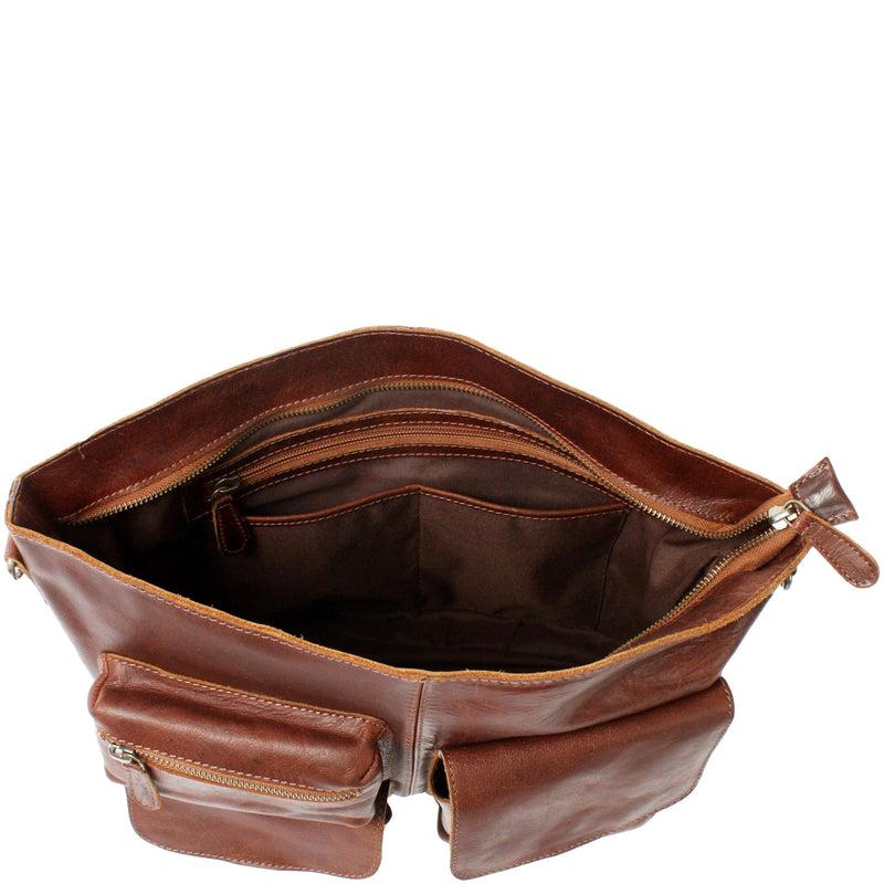 Leconi Schultertasche Umhängetasche Ledertasche Leder Damen braun LE0062 zollfrei