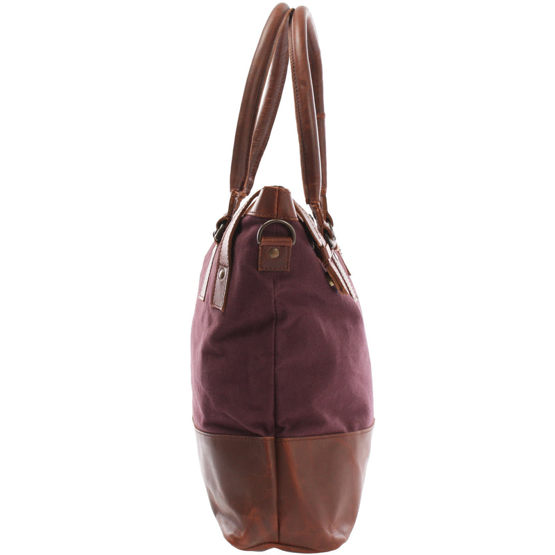 Leconi Schultertasche Handtasche kleiner Shopper Leder Canvas bordeaux LE0056 50% Rabatt für begrenzte Zeit