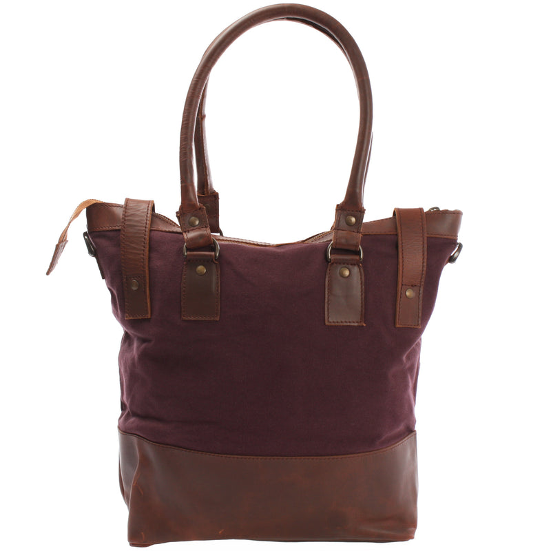 Leconi Schultertasche Handtasche kleiner Shopper Leder Canvas bordeaux LE0056 50% Rabatt für begrenzte Zeit