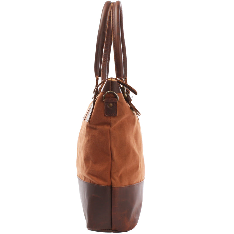 Leconi Schultertasche Handtasche kleiner Shopper Leder Canvas cognac LE0056 Rabatte dieses Monats