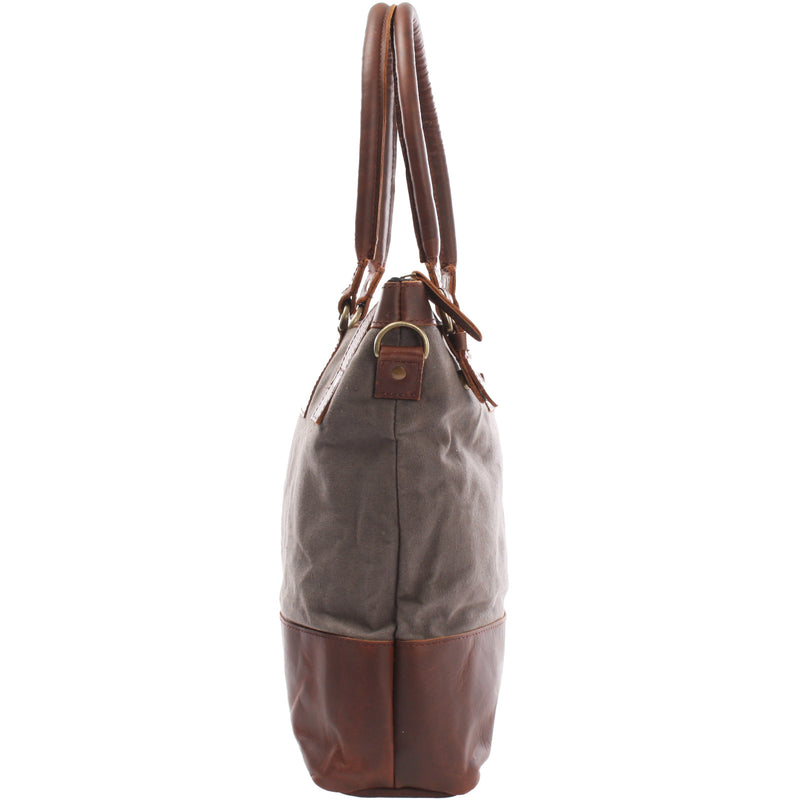 Leconi Schultertasche Handtasche kleiner Shopper Leder Canvas grau LE0056 2025