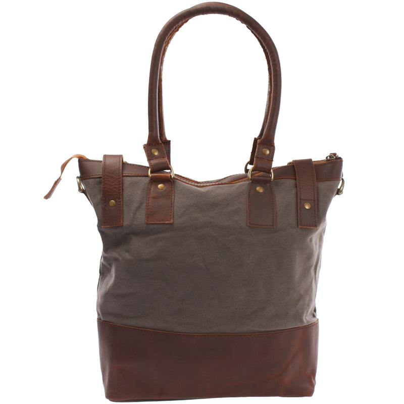 Leconi Schultertasche Handtasche kleiner Shopper Leder Canvas grau LE0056 2025