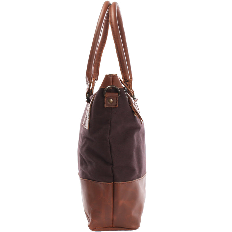 Leconi Schultertasche Handtasche kleiner Shopper Leder Canvas mokka LE0056 Online