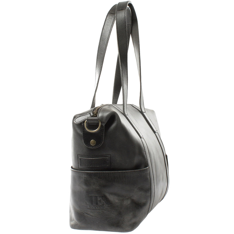 Leconi Shopper Schultertasche Henkeltasche Damen Handtasche Leder dunkelgrau LE0061 Outlet