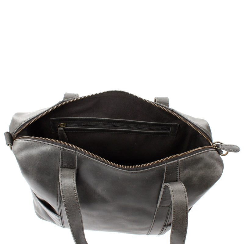 Leconi Shopper Schultertasche Henkeltasche Damen Handtasche Leder dunkelgrau LE0061 Outlet