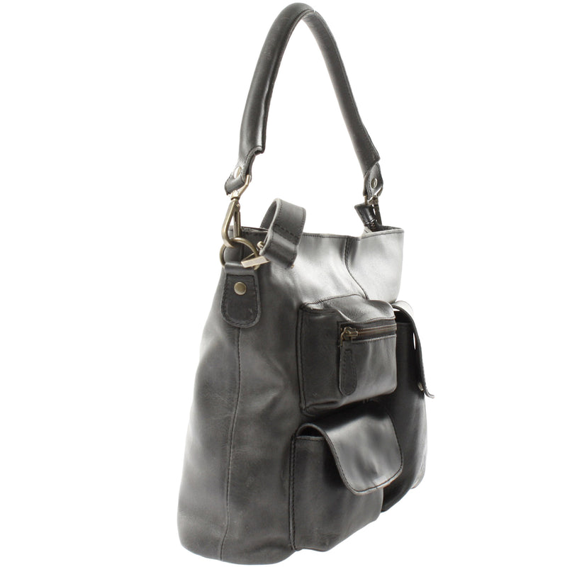 Leconi Schultertasche Umhängetasche Ledertasche Leder Damen dunkelgrau LE0062 Auslauf