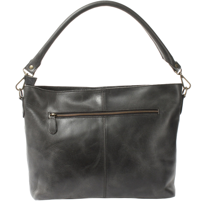 Leconi Schultertasche Umhängetasche Ledertasche Leder Damen dunkelgrau LE0062 Auslauf