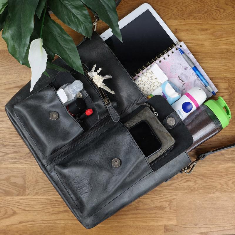 Leconi Schultertasche Umhängetasche Ledertasche Leder Damen dunkelgrau LE0062 Auslauf