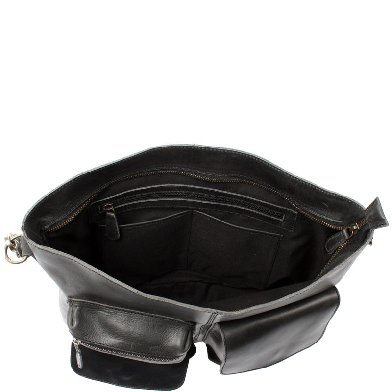 Leconi Schultertasche Umhängetasche Ledertasche Leder Damen dunkelgrau LE0062 Auslauf