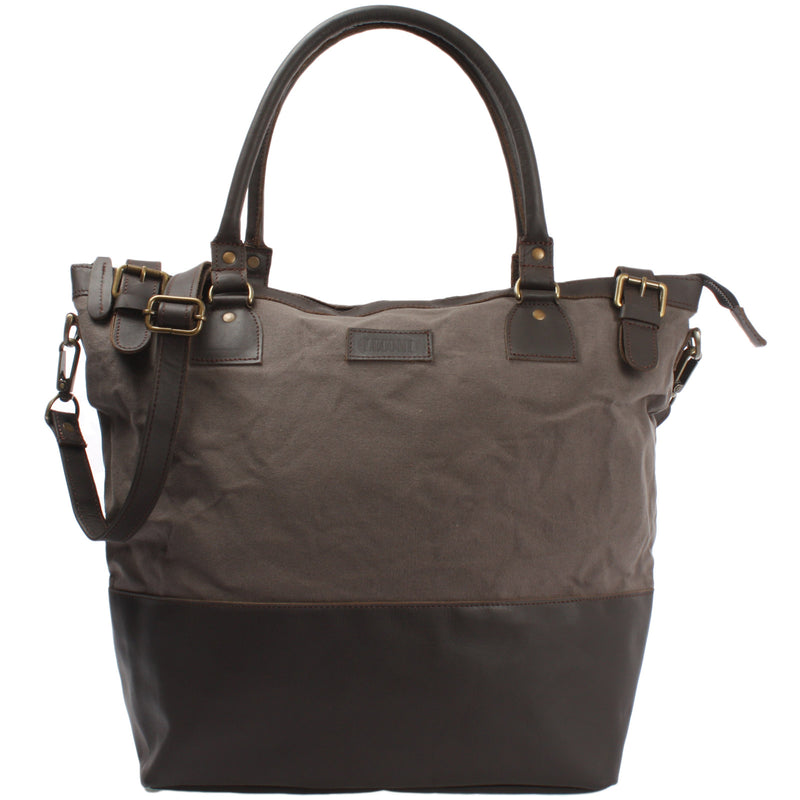 Leconi XXL Shopper Schultertasche Beuteltasche Leder Canvas grau LE2005 Verkauf