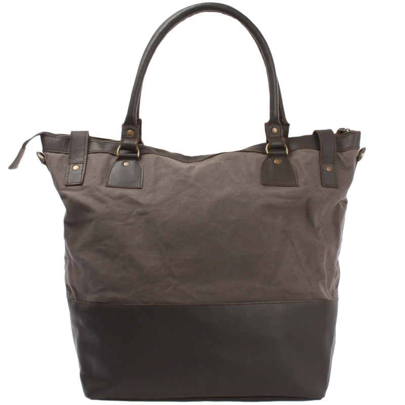 Leconi XXL Shopper Schultertasche Beuteltasche Leder Canvas grau LE2005 Verkauf
